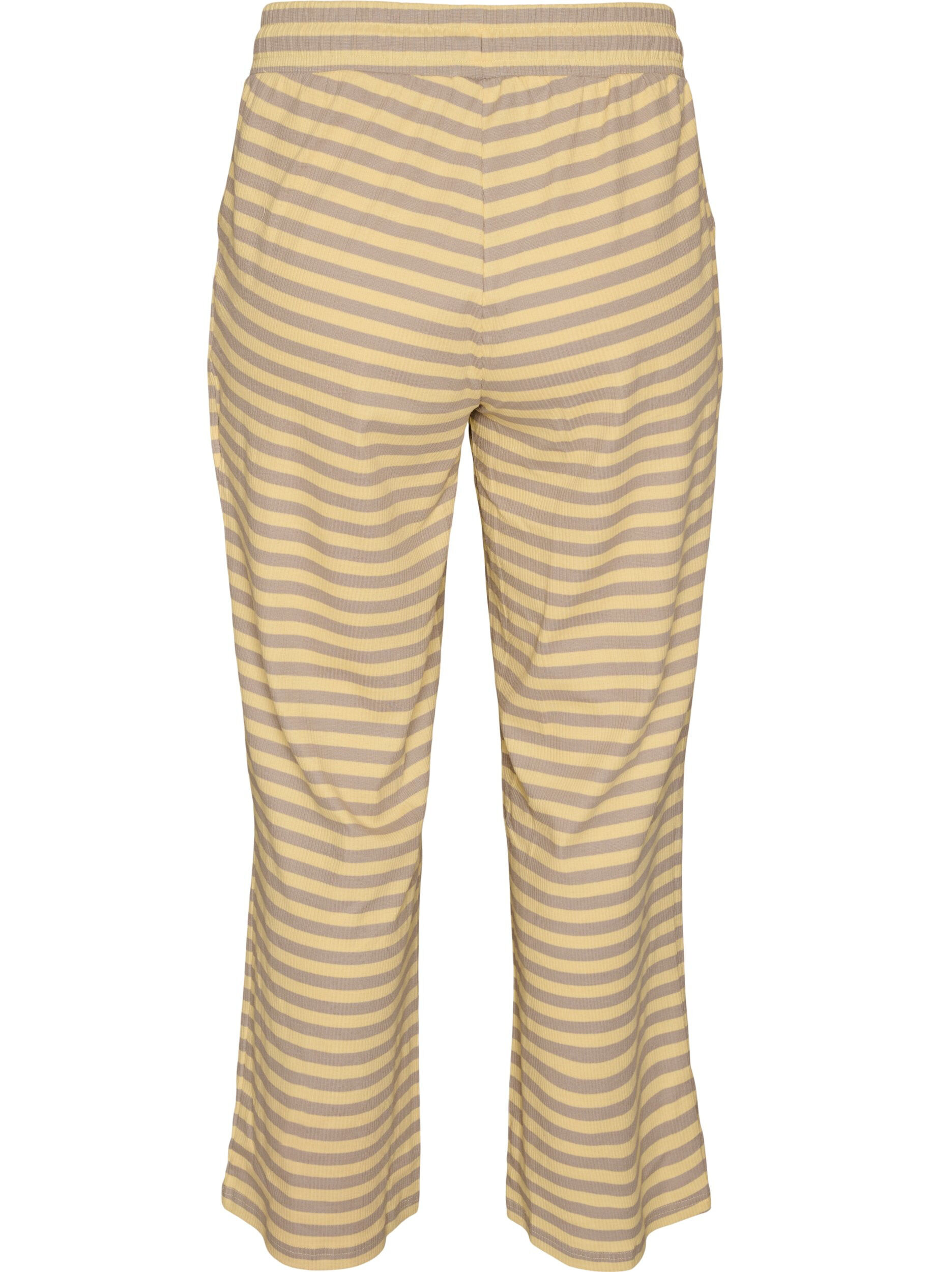 ZizziRandiga pyjamasbyxor med h&ouml;g midja och vida ben, Gul, Packshot image number 1