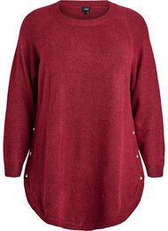 Lång stickad blus med kulknappar, Mörk Bordeaux