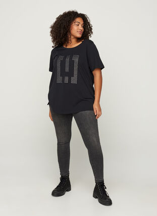 Bomulls t-shirt med nitar, Black w Excla, Model image number 2