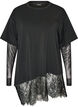 Blus med &auml;rmar i mesh och spetskant, Svart, Packshot image number 0