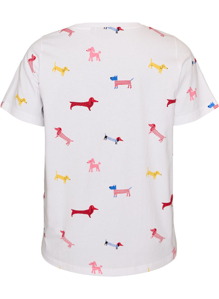 T-shirt i bomull med hundtryck, Vit, Packshot image number 1