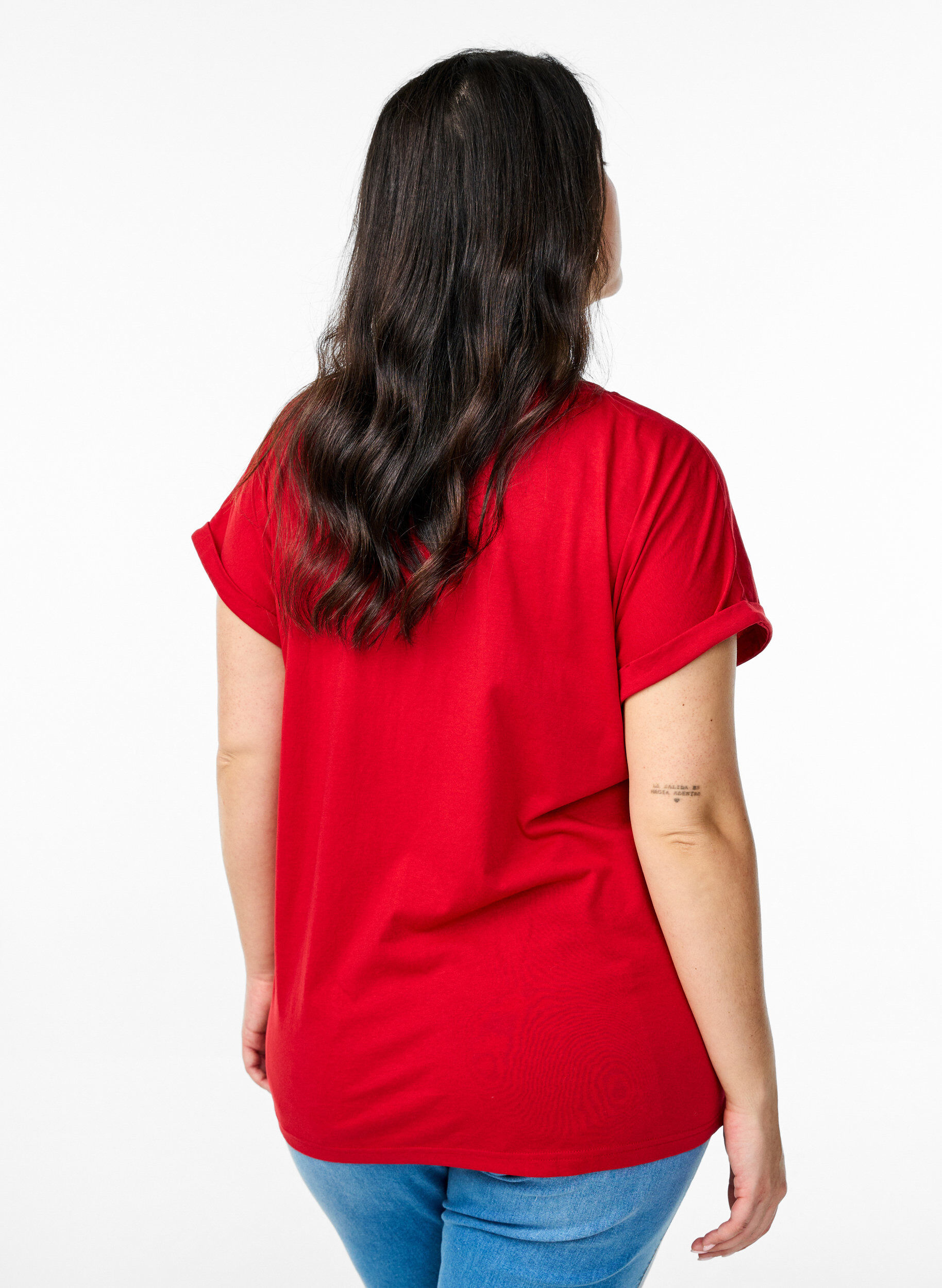 ZizziKort&auml;rmad t-shirt i bomullsblandning, R&ouml;d, Model image number 2
