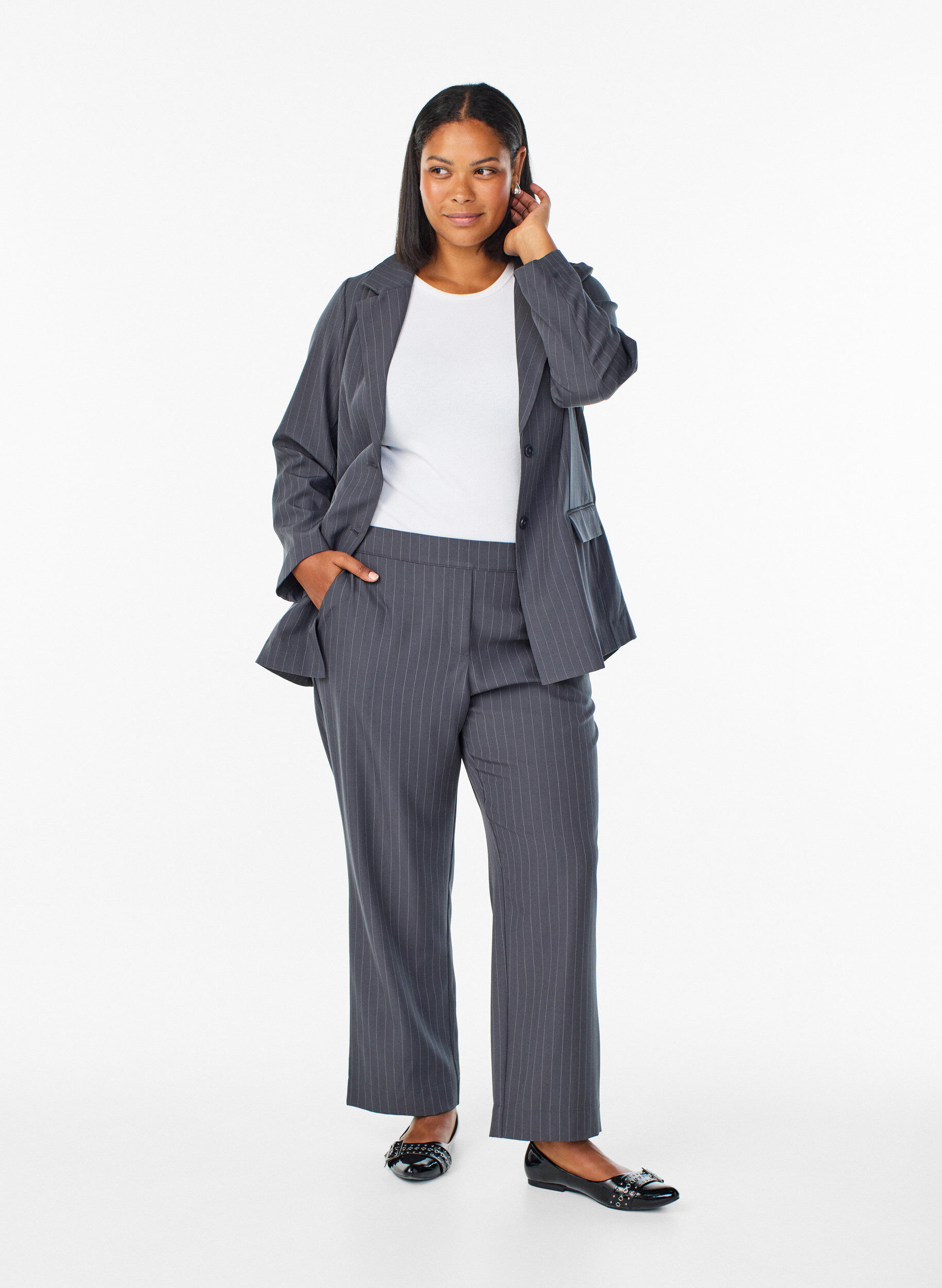 FLASH - L&ouml;sa byxor med fickor, Gr&aring;, Model