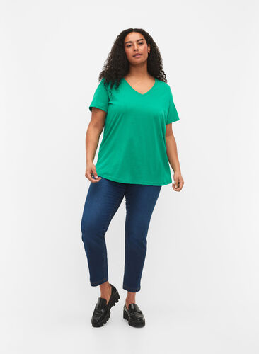 Kortärmad t-shirt med v-hals, Simply Green, Model image number 2