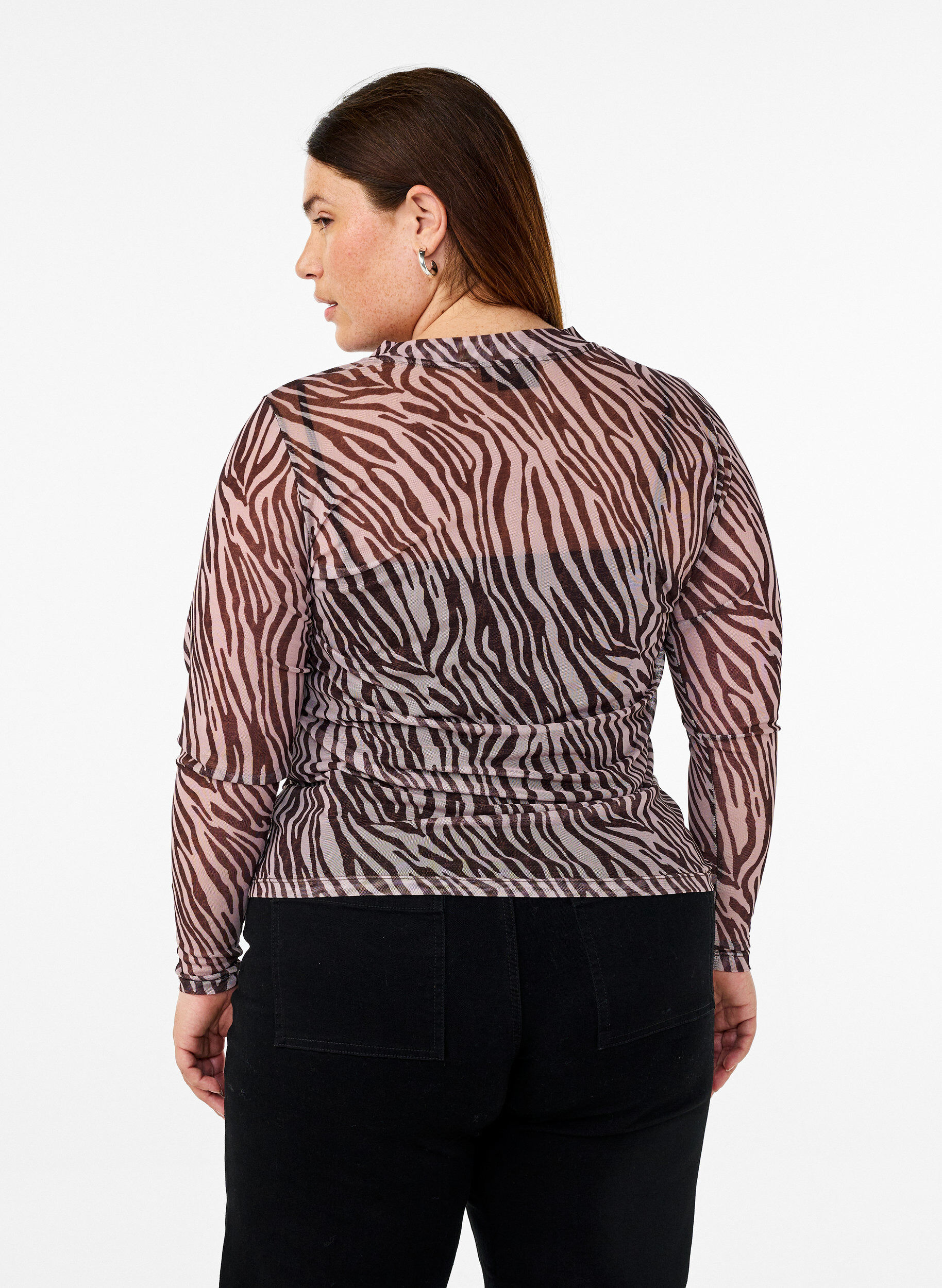 Zizzi Blus i mesh med prickar, Svart, Model image number 2