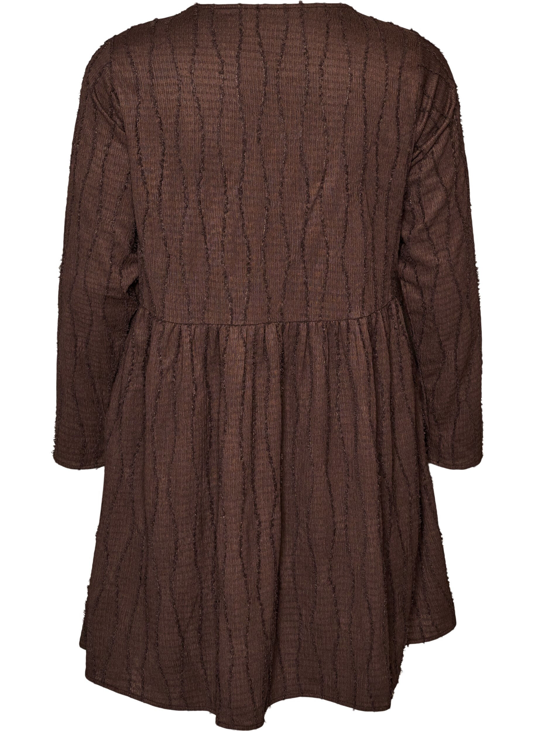 ZizziKort kl&auml;nning i jersey med v&aring;gigt strukturm&ouml;nster, Brun, Packshot image number 1