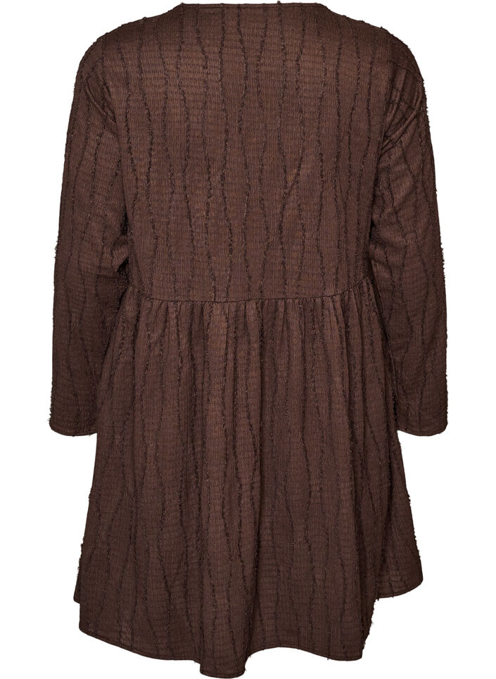 Kort kl&auml;nning i jersey med v&aring;gigt strukturm&ouml;nster, Brun, Packshot image number 1