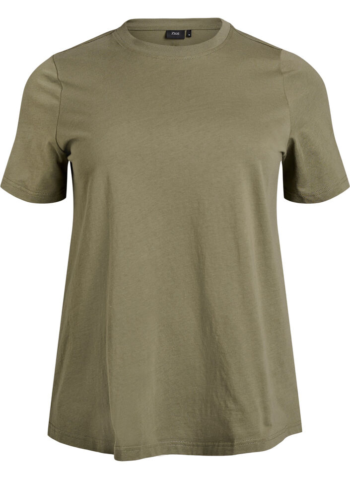 Enkel t-shirt i bomull med rund halsringning, Gr&ouml;n, Packshot image number 0