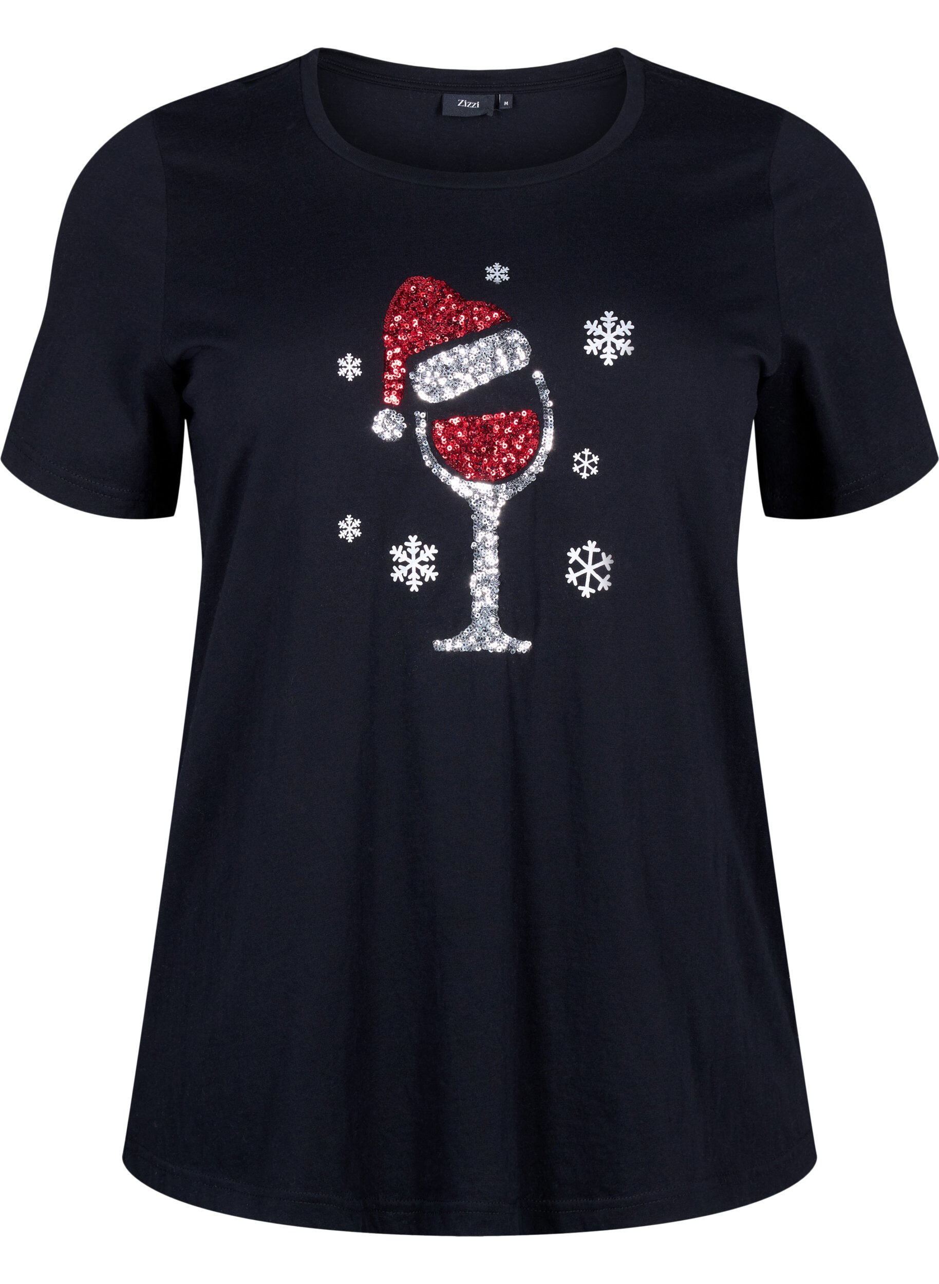 Zizzi Jul-t-shirtar i 100% bomull, Black w. Wine, Packshot image number 0