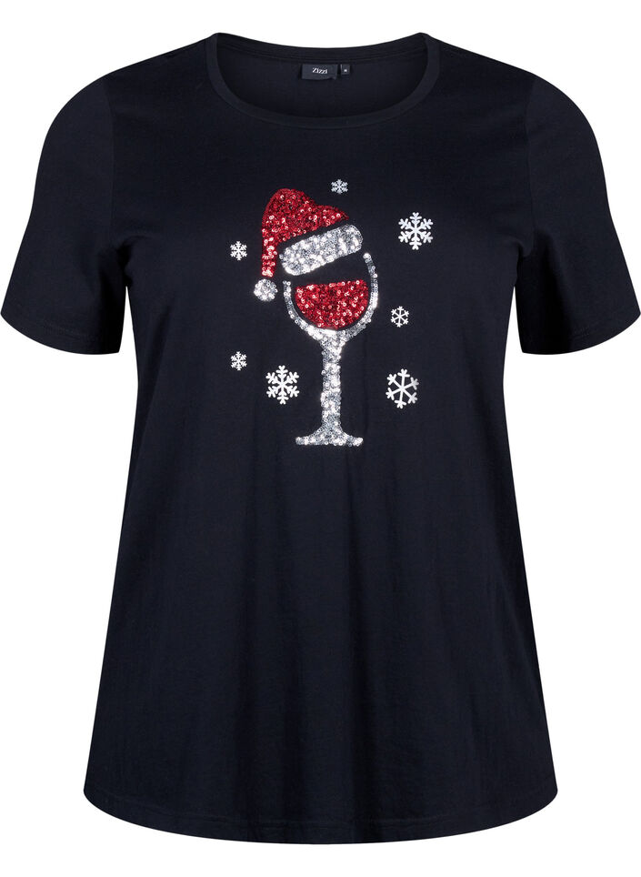 Jul-t-shirtar i 100% bomull, Black w. Wine, Packshot image number 0