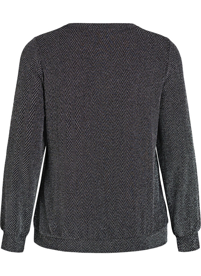 Blus med fiskbensmönster och glittertråd, Svart, Packshot image number 1