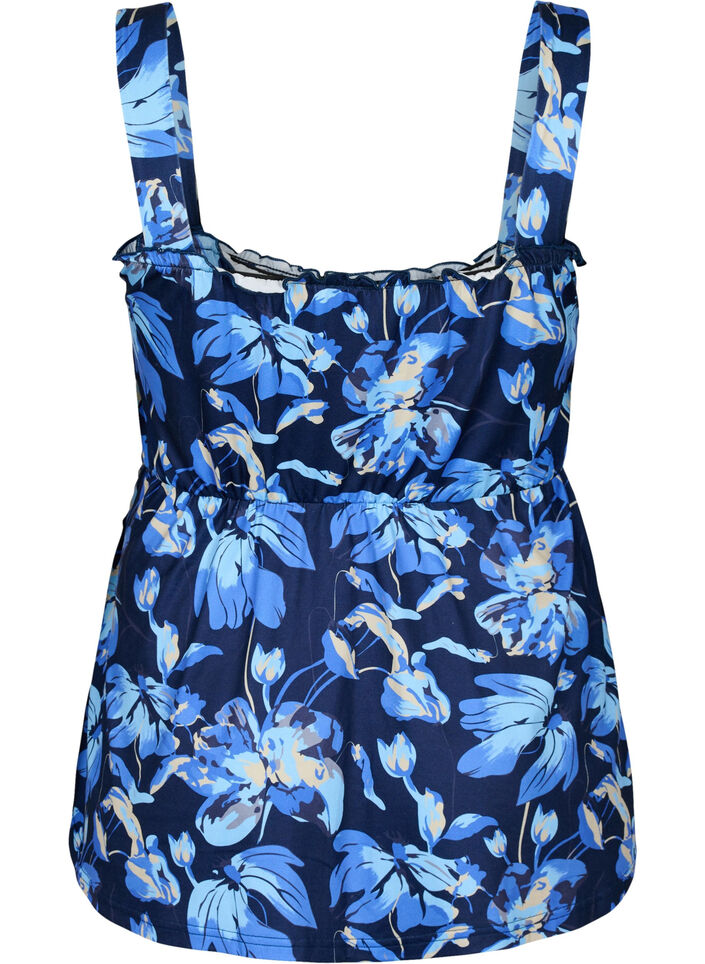 Amningsvänlig topp med smock, Blue Flower Print, Packshot image number 1
