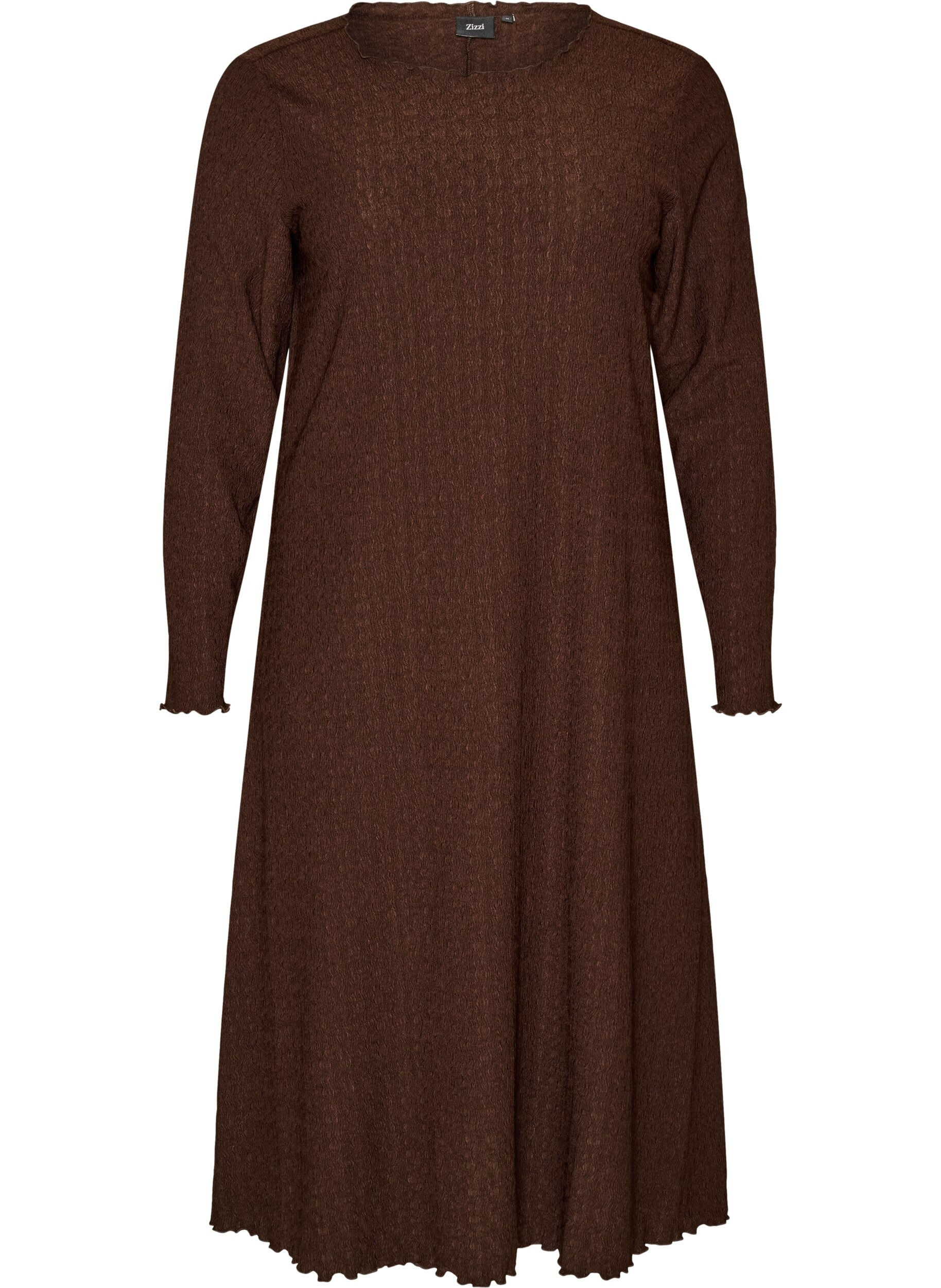 ZizziMidikl&auml;nning med v&aring;gig struktur och l&aring;nga &auml;rmar, Brun, Packshot image number 0