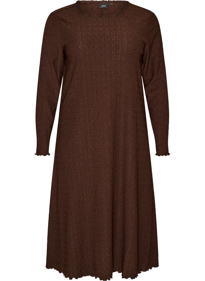 Midikl&auml;nning med v&aring;gig struktur och l&aring;nga &auml;rmar, Brun, Packshot image number 0
