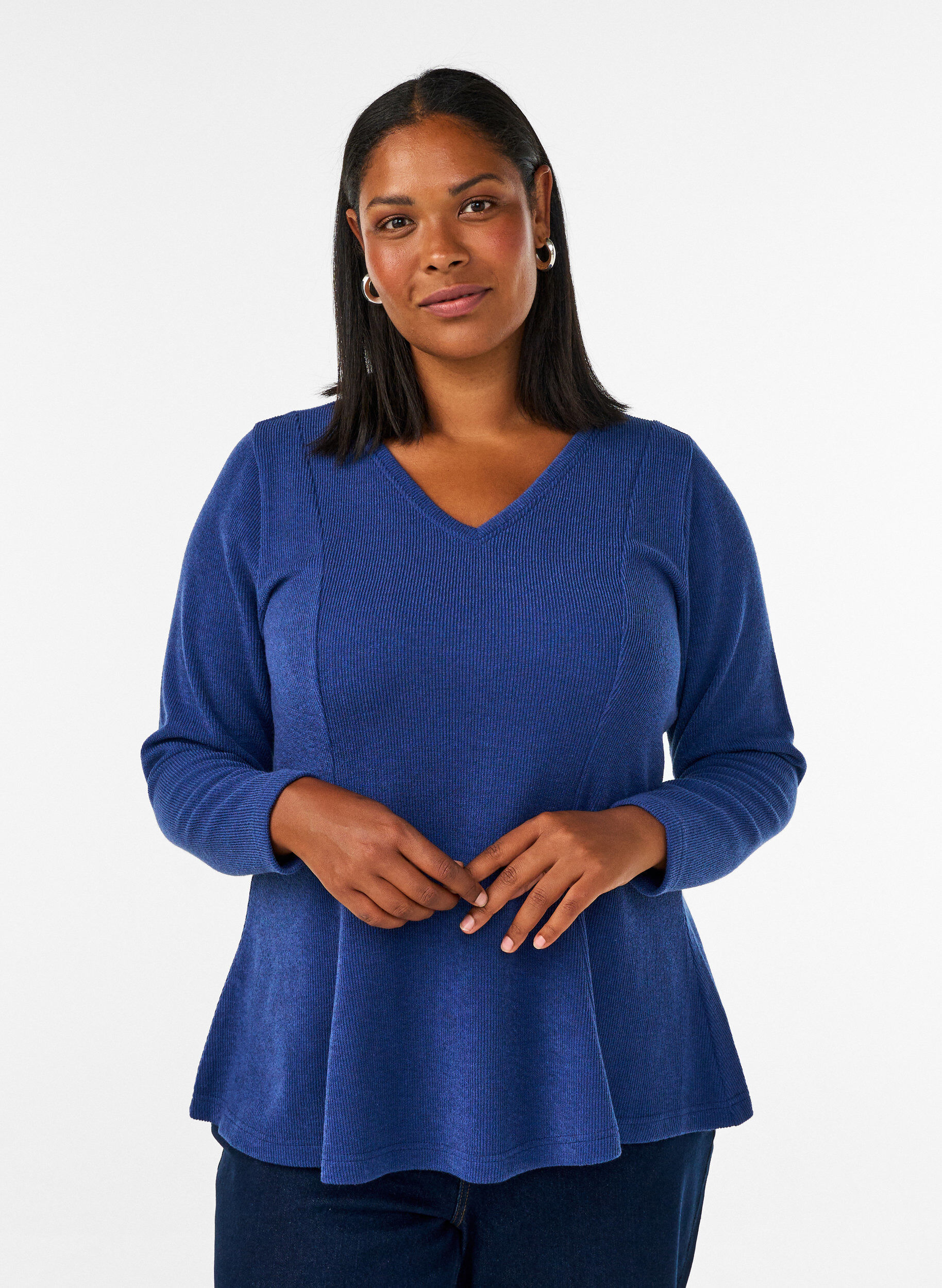 ZizziBlus i jersey med ribbad textur och a-linjeformad passform, Bl&aring;, Model image number 0