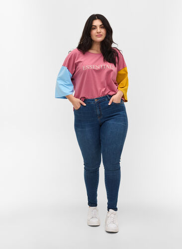Blockfärgad t-shirt med 2/4-ärmar, Pink Blocking, Model image number 1