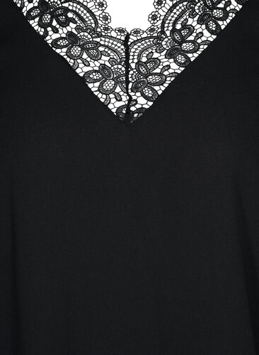 Klänning med spets och 3/4-ärmar, Black, Packshot image number 2