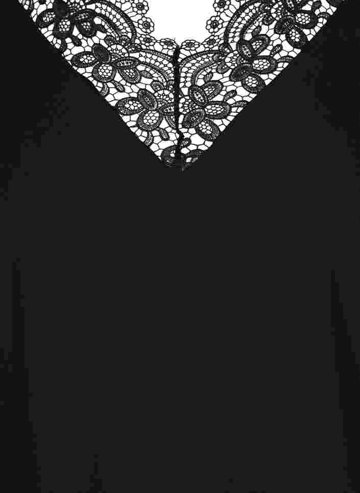 Klänning med spets och 3/4-ärmar, Black, Packshot image number 2