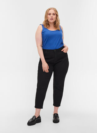 Croppade Millie jeans med mom fit, Black, Model image number 0