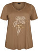 T-shirt i bomull med tryck framtill och v-ringning, Brun, Packshot image number 0