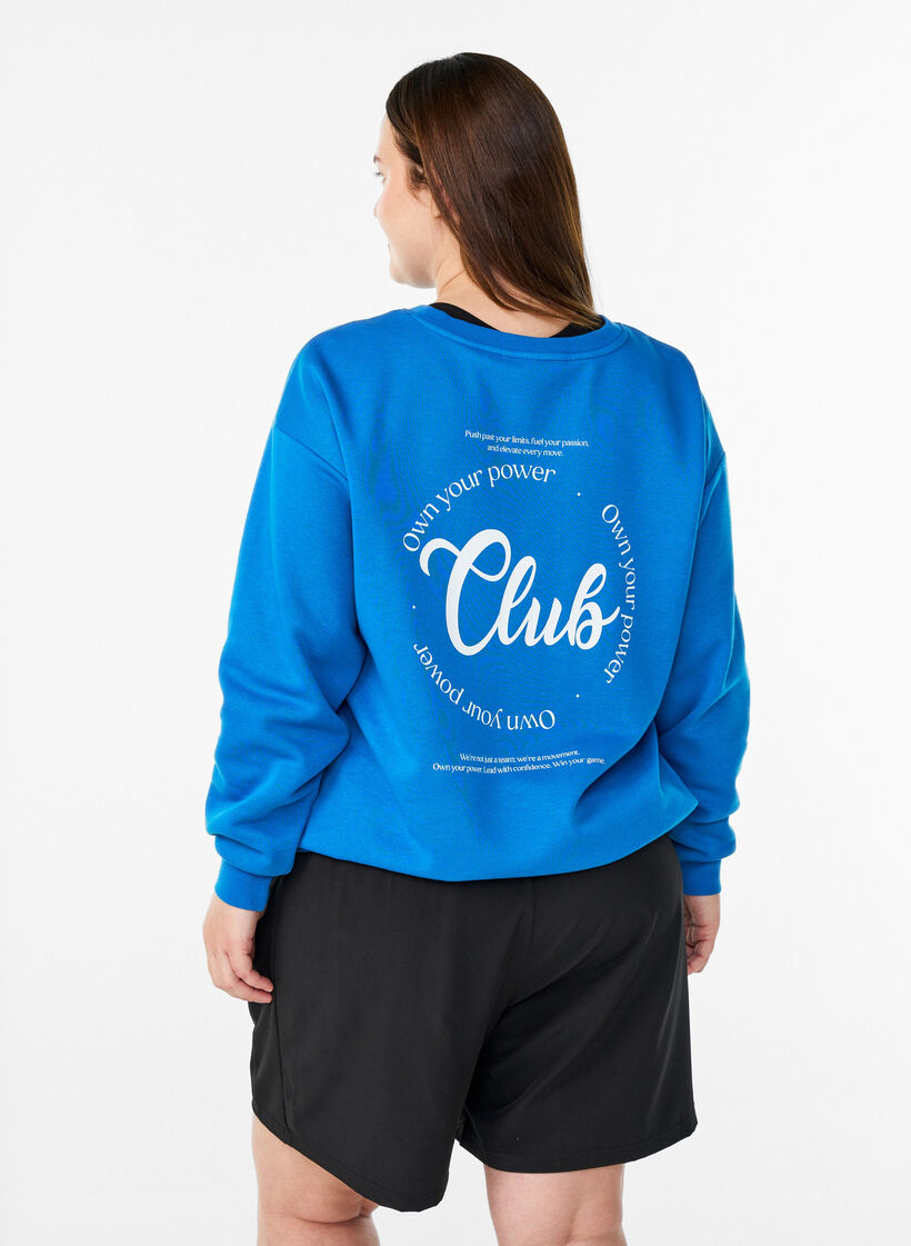 Sweatshirt med texttryck, Bl&aring;, Model
