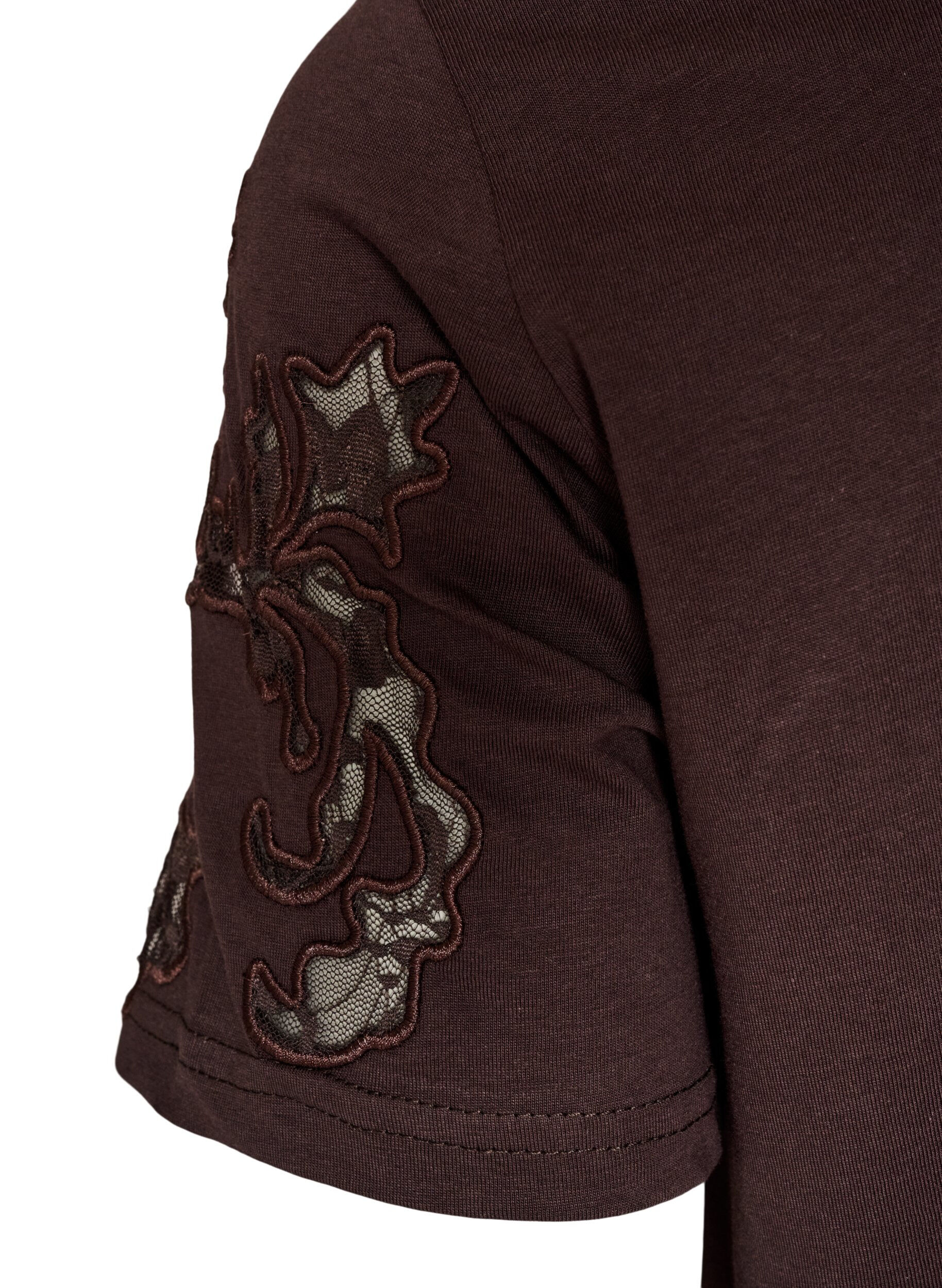 ZizziT-shirt i bomull med spetsapplikationer, Brun, Packshot image number 3