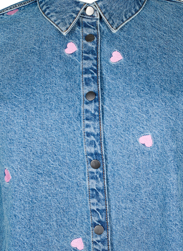 Lös jeanskjorta med broderade läppar, Light Blue Heart, Packshot image number 2