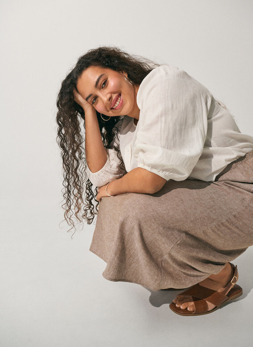 Skjortblus i linne och viskos med 3/4-&auml;rmar, Vit, Image image number 0