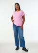 Kort&auml;rmad t-shirt i bomullsmix, Rosa, Model image number 1