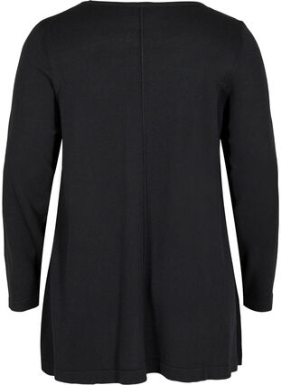 Enfärgad stickad tröja med rund halsringning, Black, Packshot image number 1