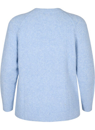 Melerad stickad tröja med pärlknappar, Light Blue Mel., Packshot image number 1