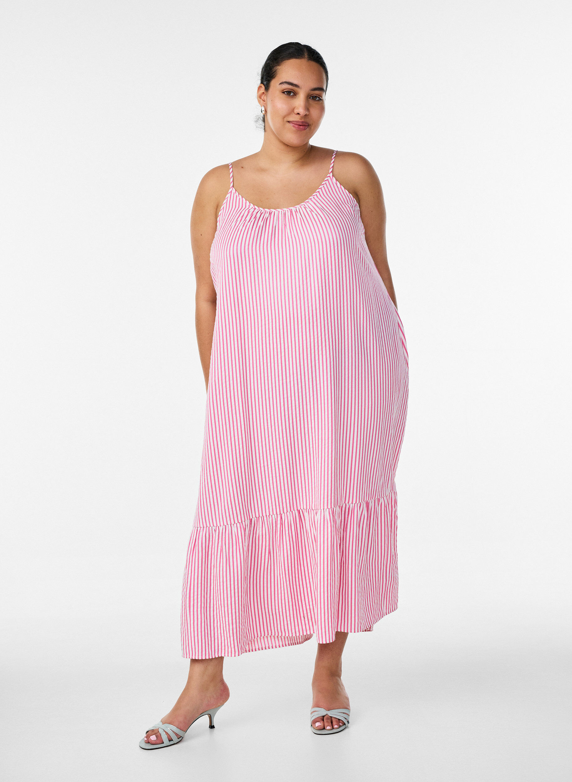 ZizziA-linjeformad sommarkl&auml;nning med r&auml;nder, Rosa, Model image number 0
