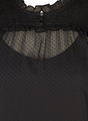 Blus med hög hals samt detaljer av smock och volang, Black, Packshot image number 2