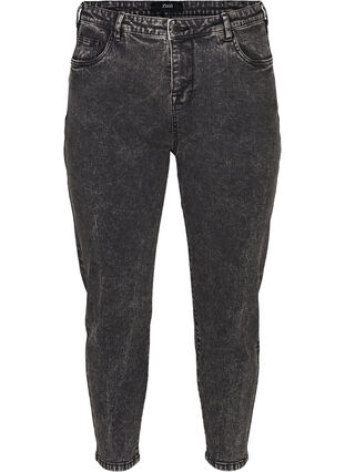 Cropped mom jeans med hög midja, Black acid washed, Packshot image number 0