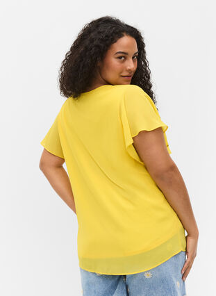 Blus med korta ärmar, Primrose Yellow, Model image number 1