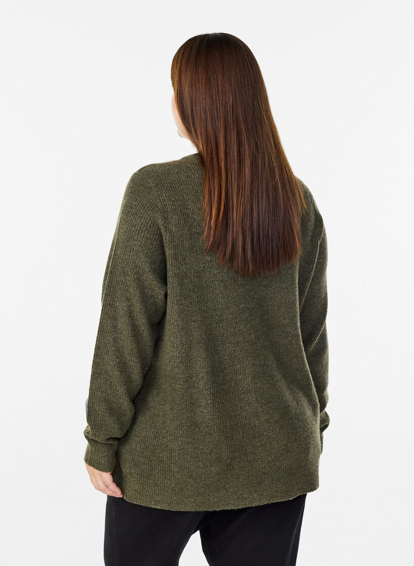 Melerad stickad blus med rund hals, Gr&ouml;n, Model image number 2