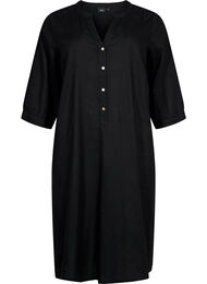 Lång skjortklänning med 3/4-ärmar, Black