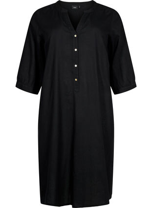 Lång skjortklänning med 3/4-ärmar, Black, Packshot image number 0
