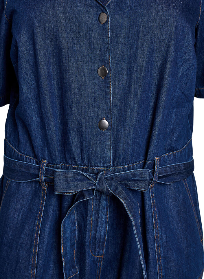 Jumpsuit i denim med korta &auml;rmar och knytsk&auml;rp, Bl&aring;, Packshot image number 2
