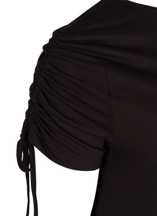 Kortärmad viskosklänning med snördetaljer, Black, Packshot image number 3