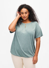 Melange blus med korta ärmar, Chinois Green Mel., Model