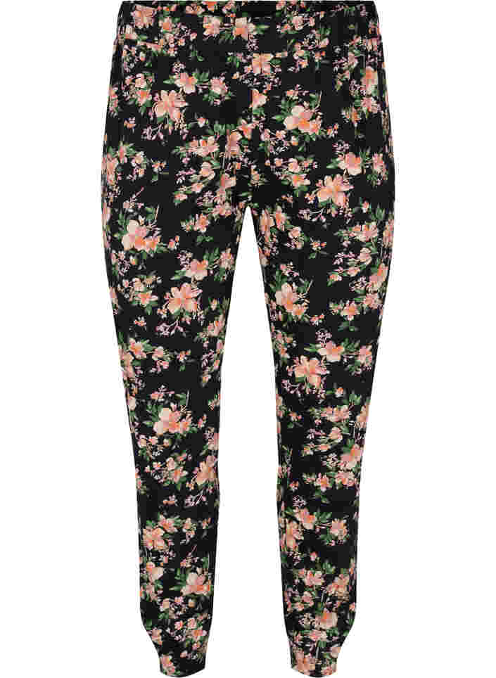 Pyjamasbyxor med blommigt mönster i bomull, Black Flower, Packshot image number 0