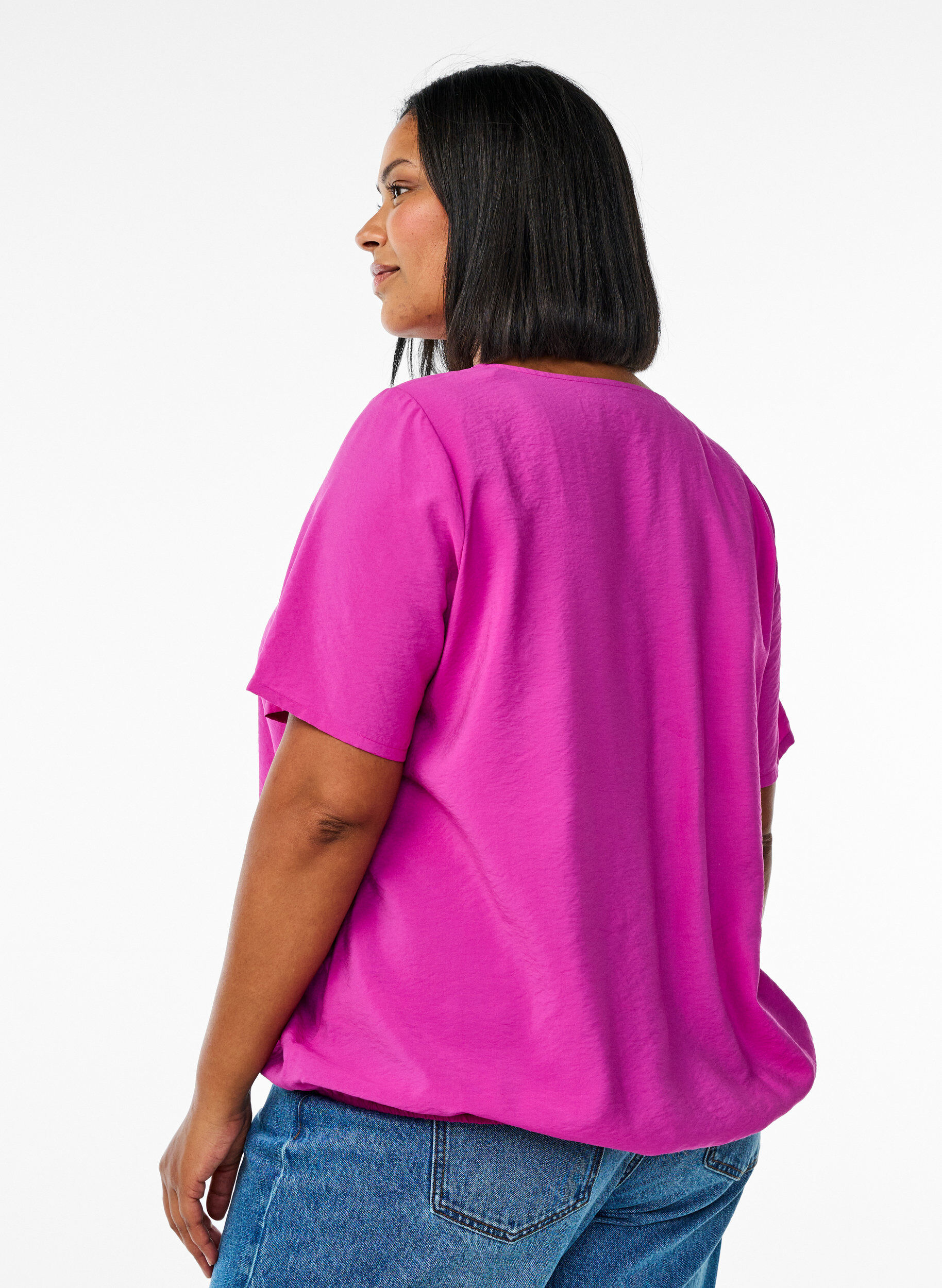 Zizzi Kort&auml;rmad blus med elastisk f&aring;ll, Rosa, Model image number 2