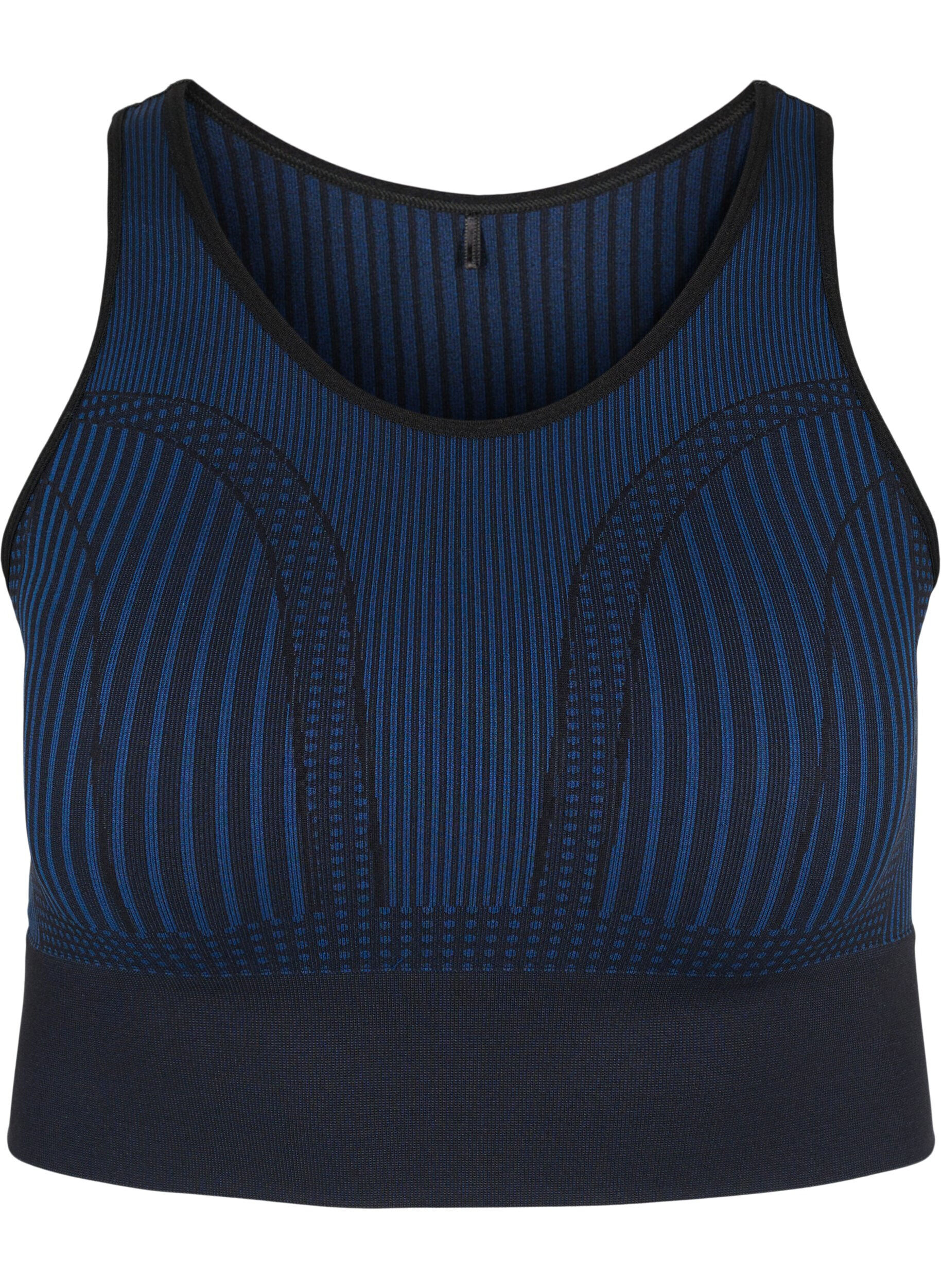 Zizzi  Seamless sport-bh med r&auml;nder, Black w. Blue Depths, Packshot image number 0