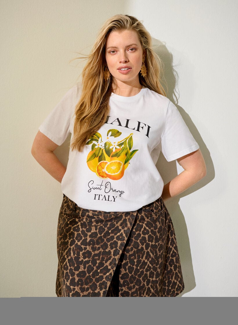 A-linjeformad jeanskjol med leopardm&ouml;nster, Brun, Image image number 0