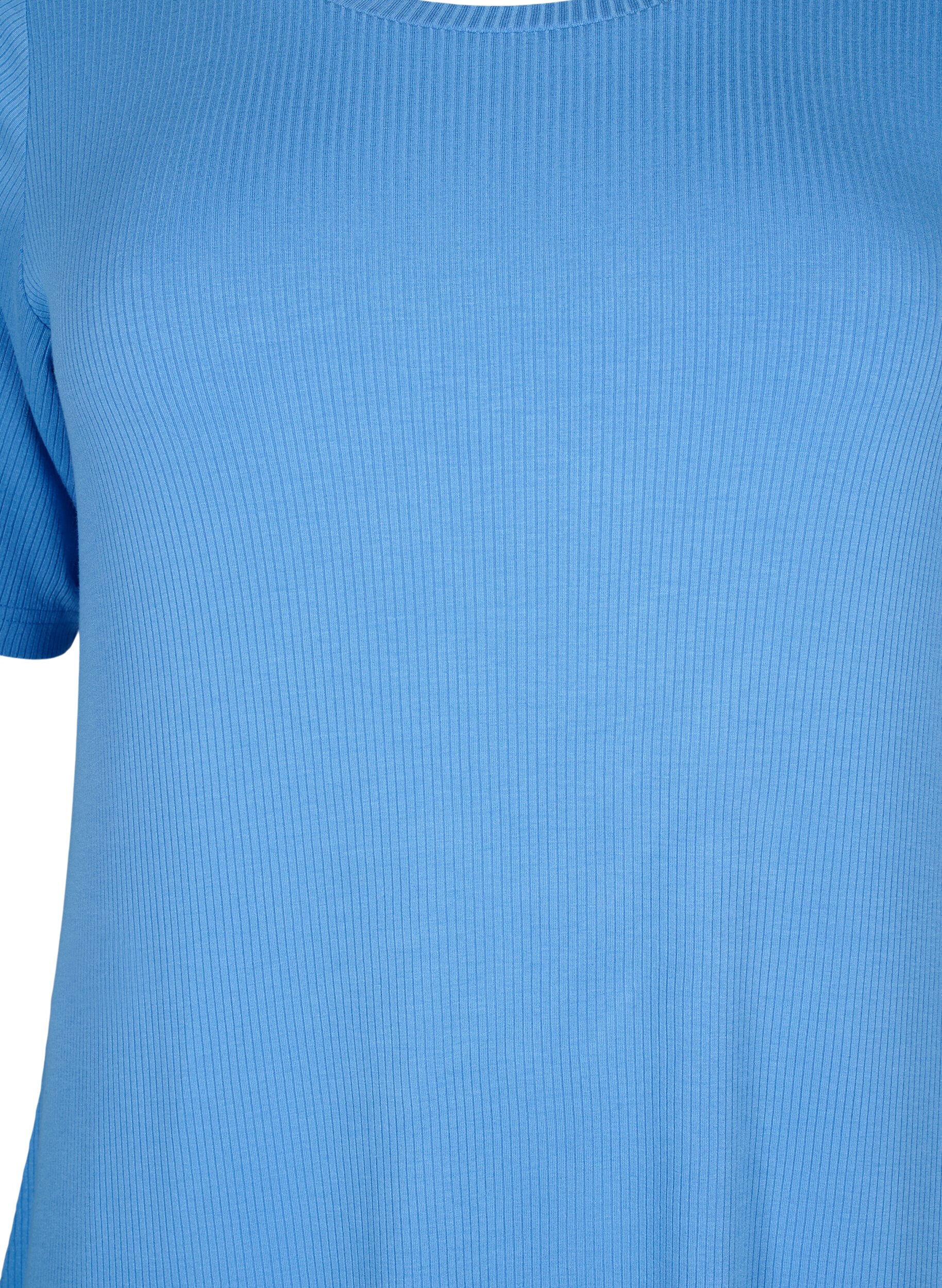 Zizzi Kort&auml;rmad midikl&auml;nning i ribbat viskosmaterial, Marina, Packshot image number 2