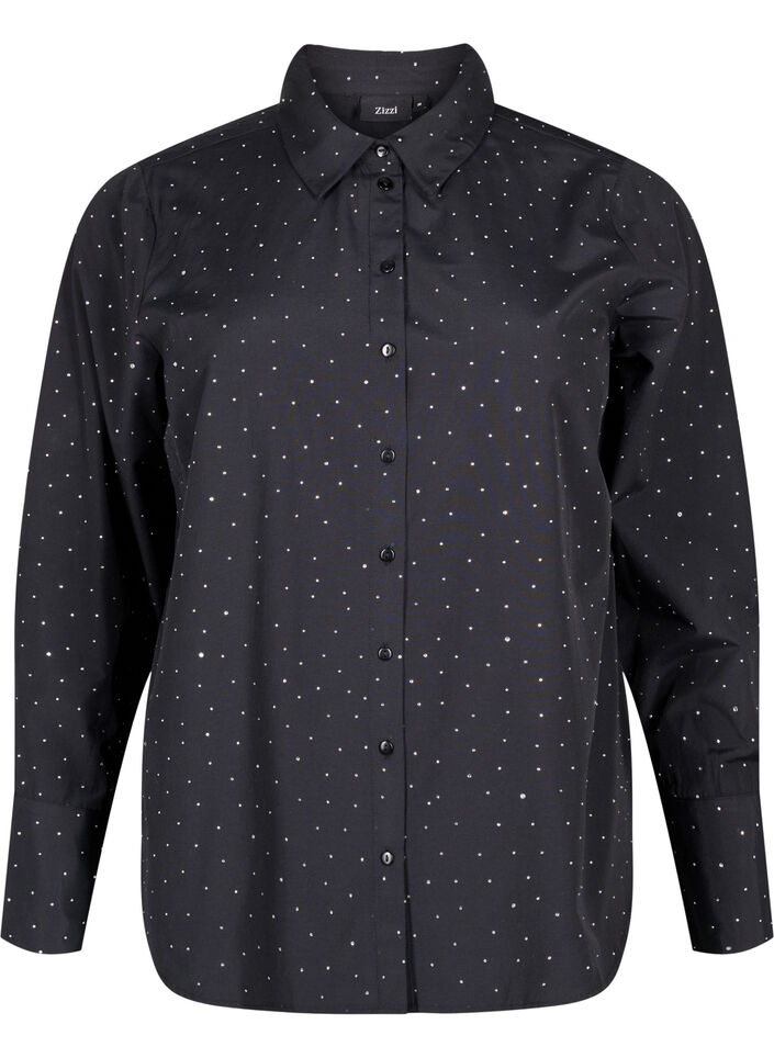 Skjorta med strass, Black, Packshot image number 0