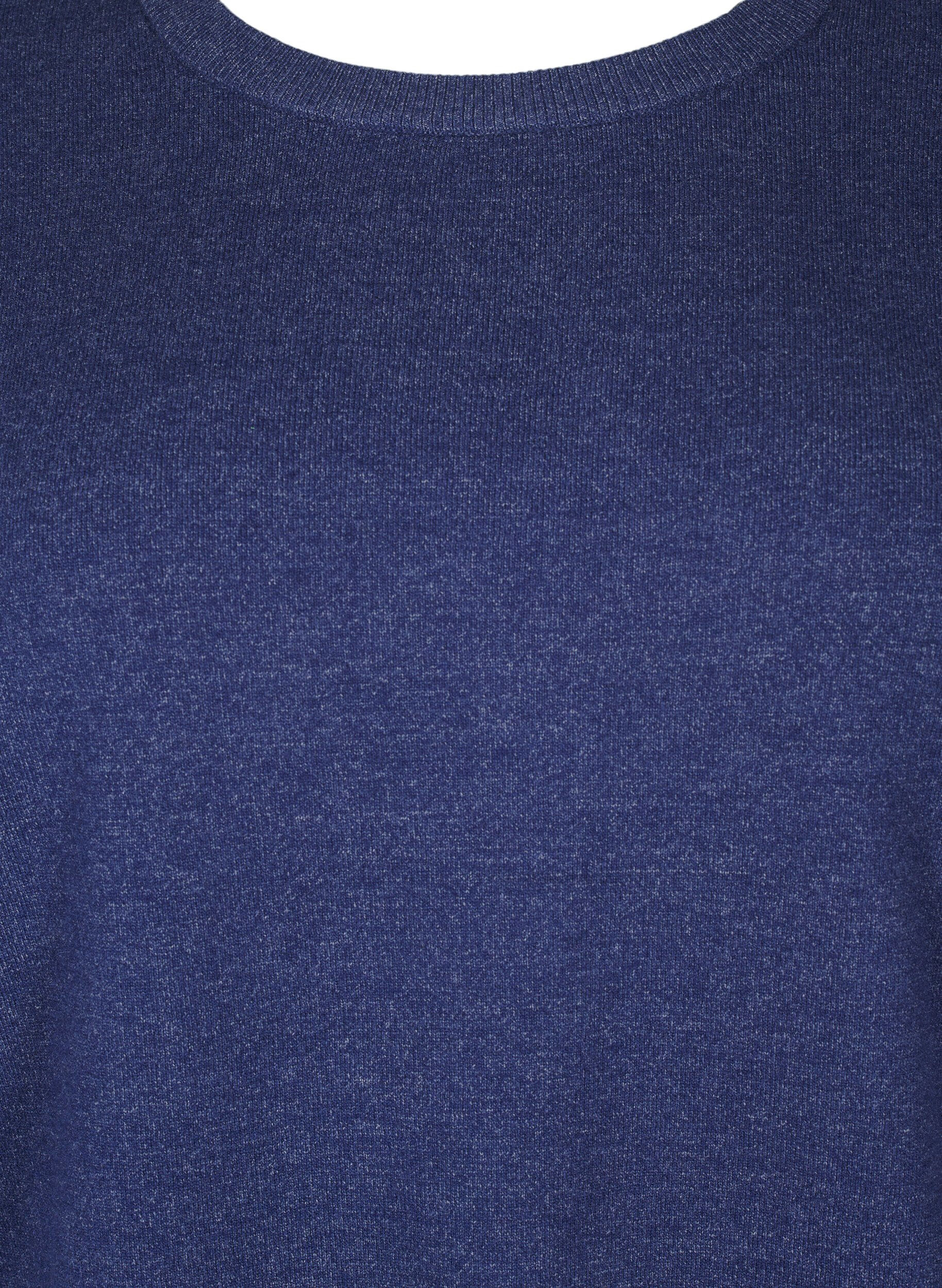 Zizzi Stickad blus med l&aring;nga &auml;rmar och slits, Bl&aring;, Packshot image number 2