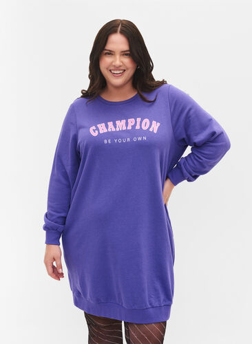 Sweatshirtklänning i bomull med texttryck, Purple Corallites, Model image number 0