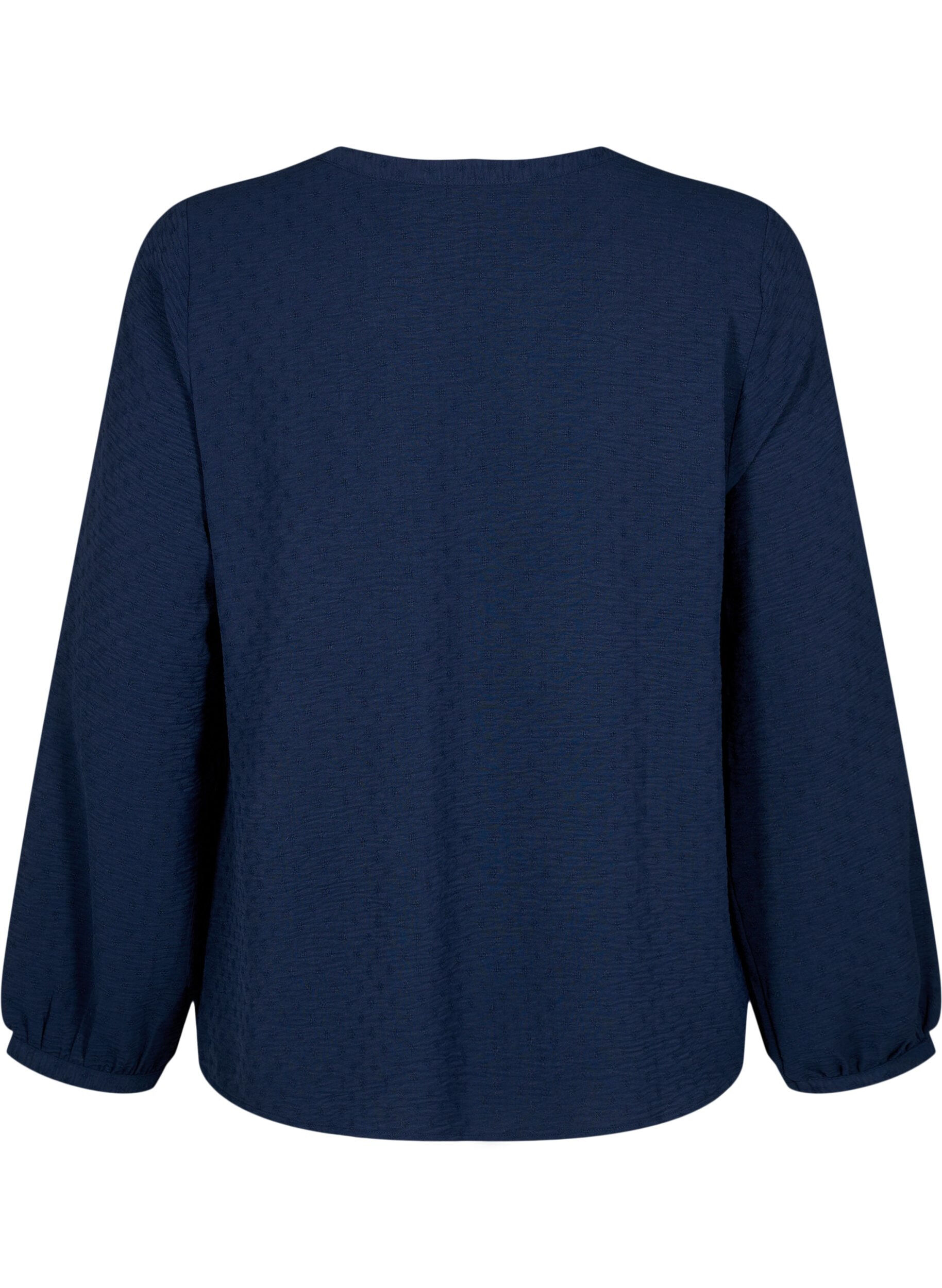 Zizzi L&aring;ng&auml;rmad blus med struktur, Navy Blazer, Packshot image number 1